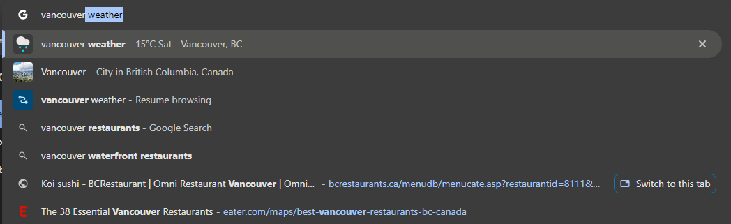 Screenshot of autocomplete in Google Chrome