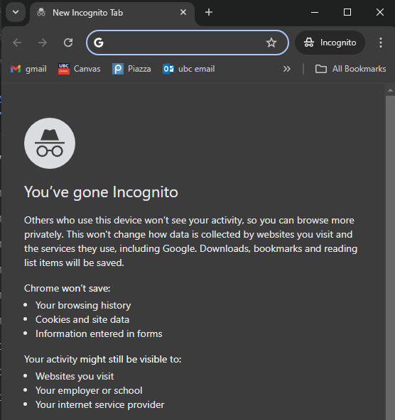 Google Chrome incognito window